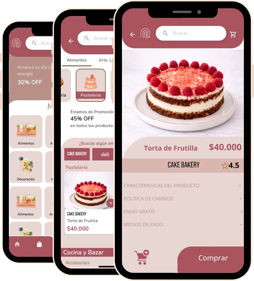 Aplicación mostrando cómo comprar productos